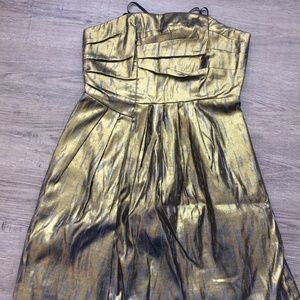 Metallic gold and silver strapless BCBG dress